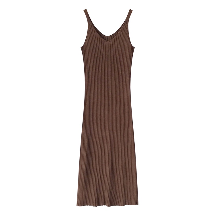 yikoo-Dress korea rajut tanpa lengan garpu belakang wanita mixi dress dres