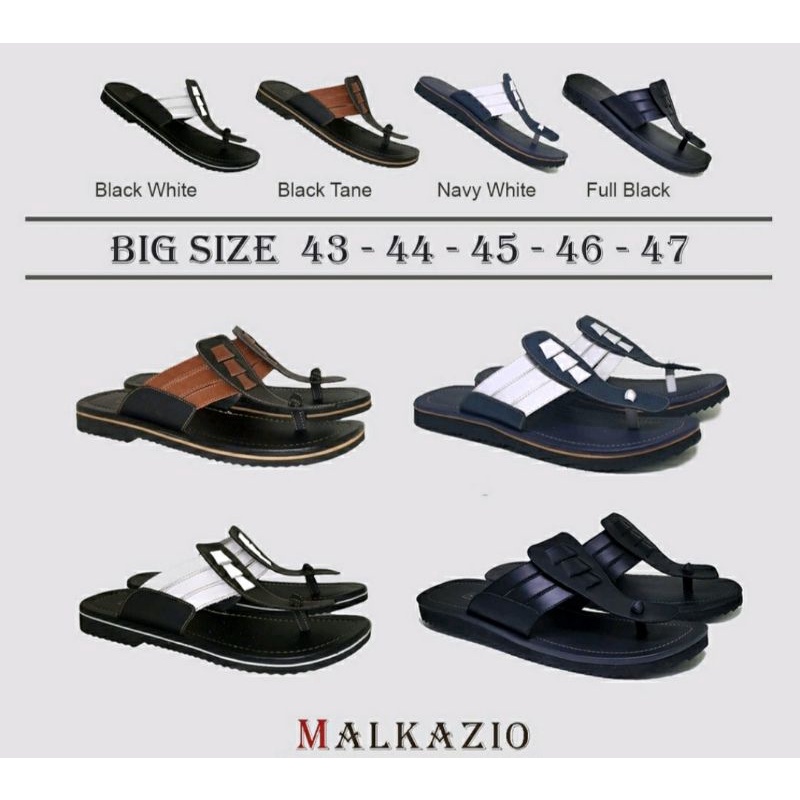 Sandal Kulit JOC10Black Ukuran Besar 43-47 Sendal Jepit Premium Lebaran JUMBO Size Kaki Gemuk Lebar Bapak, 44