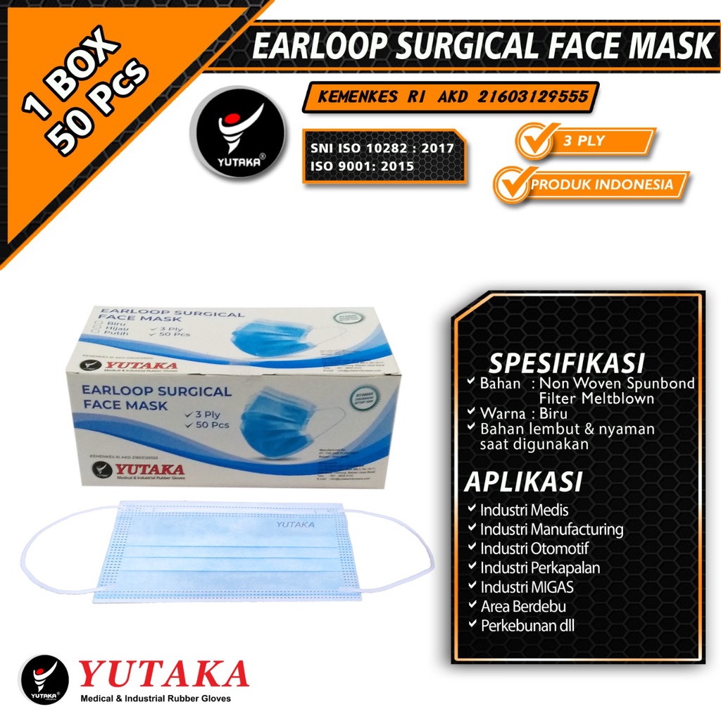 Yutaka Surgical Mask 3ply / Masker Medis Yutaka 3 ply