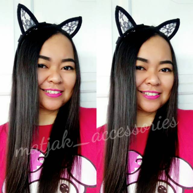 Bando Telinga Kucing Renda Hitam Ariana Grande Inspired Cat Ears Bando Korea