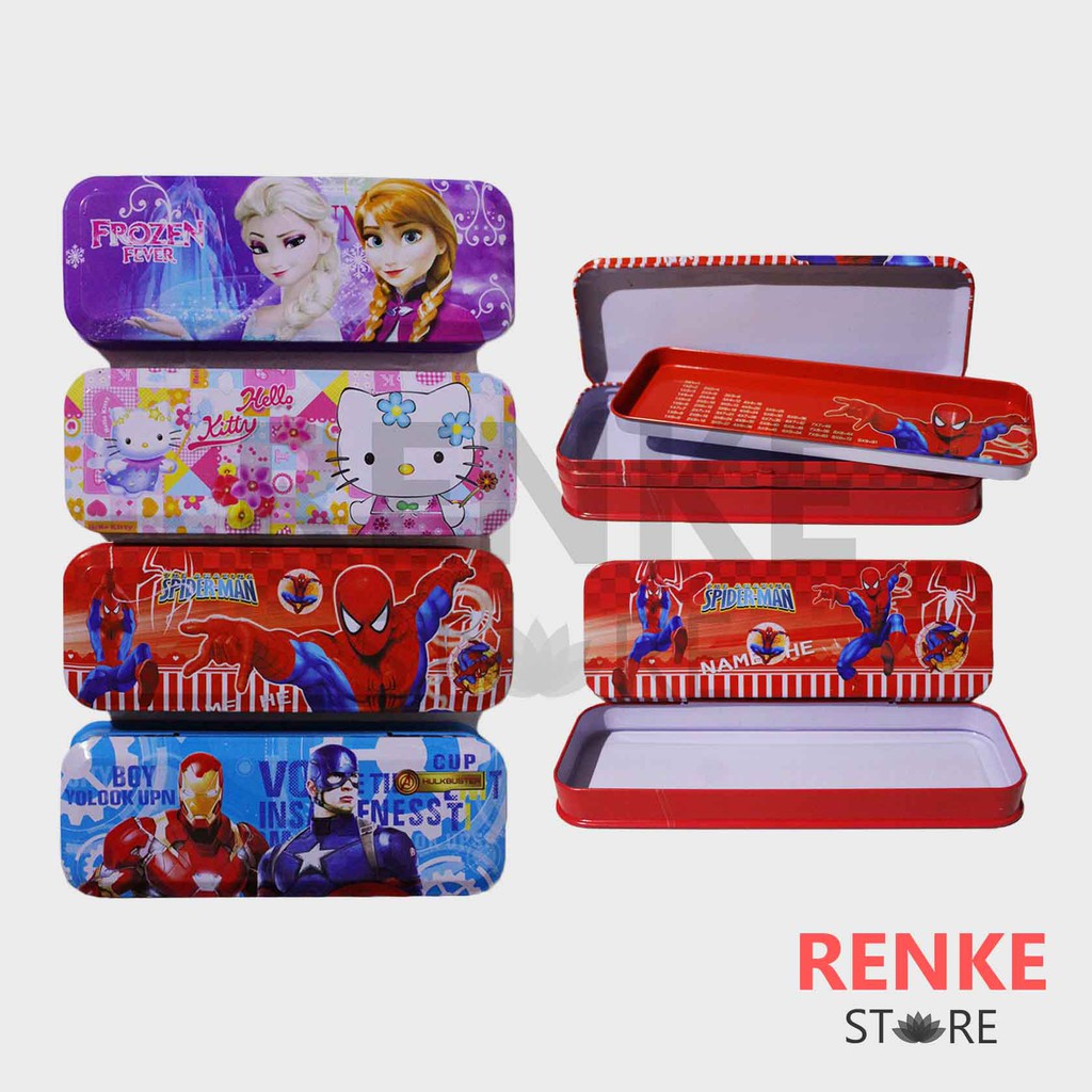 

Tempat Kotak Pensil Kaleng Anak Double Atas Bawah - Frozen Spiderman Kitty Avengers