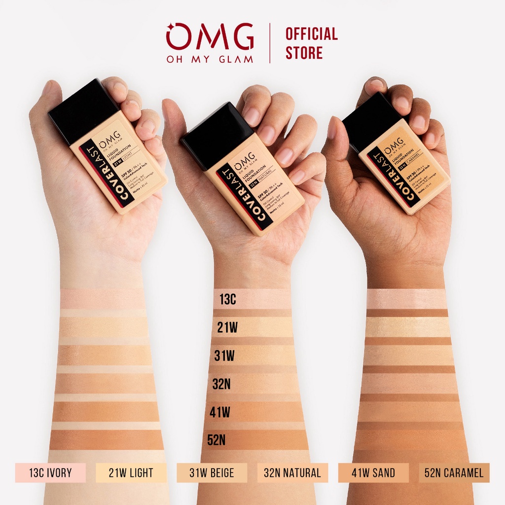 OMG CoverLast Liquid Foundation Alas Bedak | Oh My Glam | SPF 20 PA++ Oil Control Long Lasting | Medium to Full Coverage