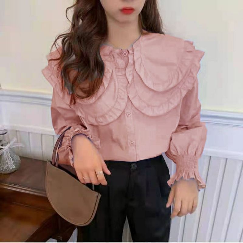 MDLV ~ 8600# Raymonda Oversized Collar Shirt Atasan Blouse Korea Fashion import