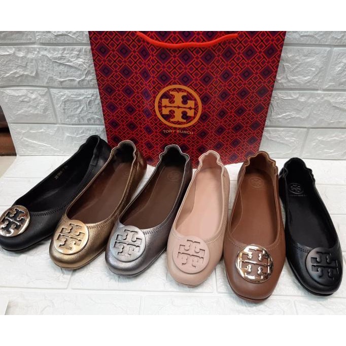 Terfavorite Original Tory Burch Minnie Travel Mirror Quality 1:1 Sepatu Flat Wanita - Htmgold Polos,