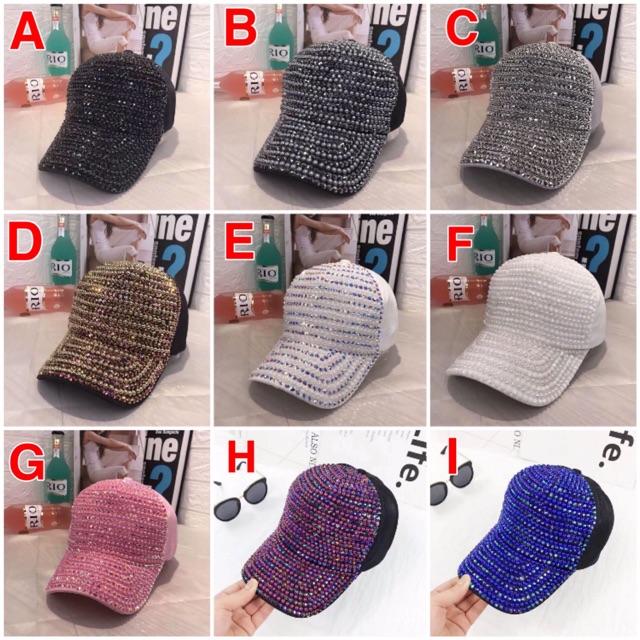 15topi baseball mutiara gaya korea aksen sequin untuk musim panas