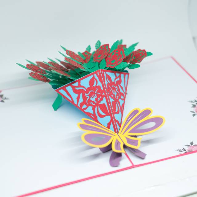 Pop Up Card Buket Bunga 3D- Flower Bouquet Kartu Ucapan Unik