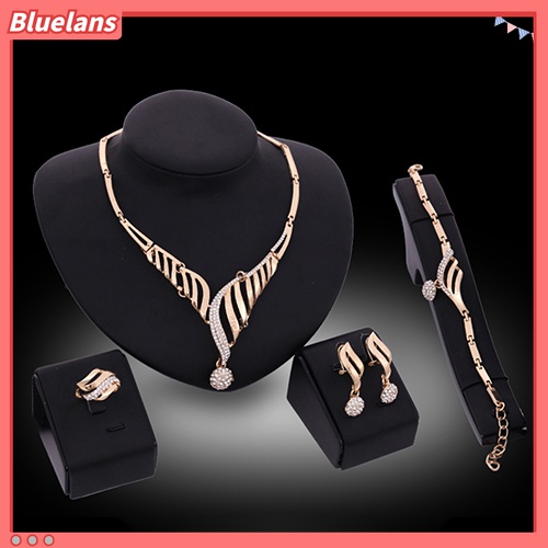 Set Perhiasan Kalung Rantai Cincin Gelang Anting Model Hollow Untuk Hadiah Pesta Pernikahan Wanita