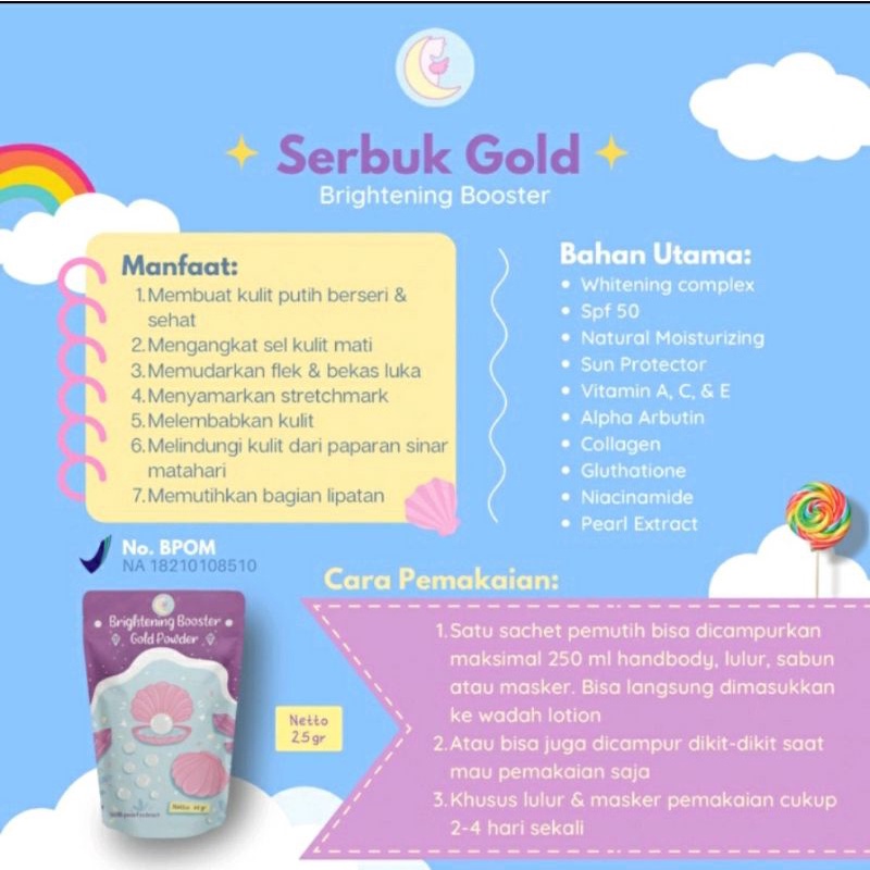 BRIGHTENING POWDER GOLD BOOSTER (SERBUK PEMUTIH) KEFIR COLLAGEN SERBUK GOLD BADAN PEMUTIH BADAN