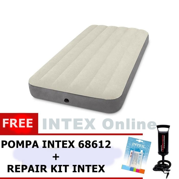 PAKET Kasur Angin INTEX DURA BEAM TWIN + POMPA INTEX + LEM 64707 / 64101