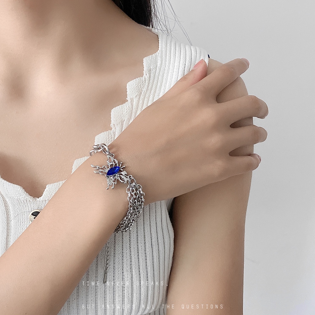 Niche desain Sapphire bertatahkan butterfly gelang wanita multi lapisan twin berlapis fashion normco