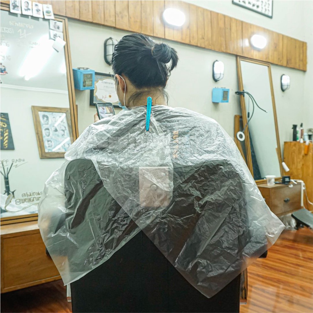 Cape Barber Plastik Sekali Pakai / Kip Barber Pelindung Diri Corona