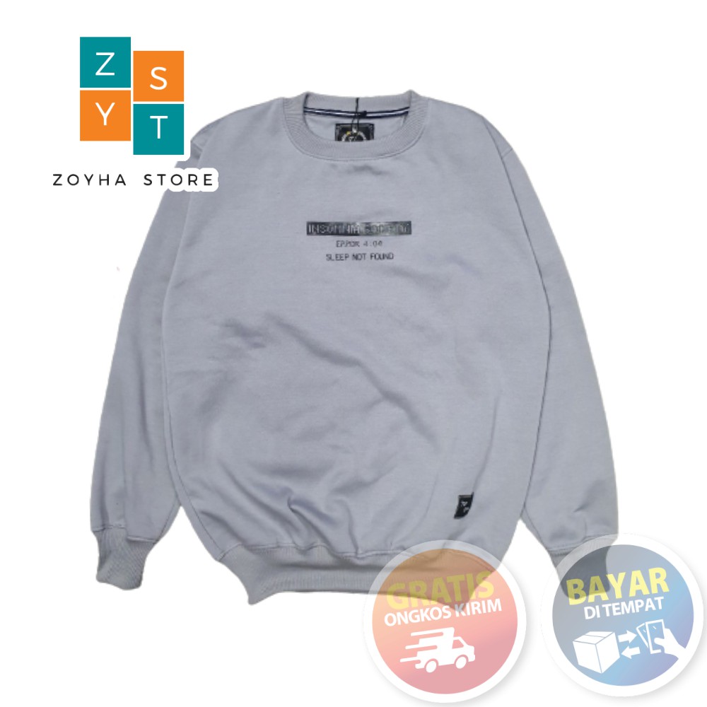 Sweater Crewneck Pria Distro Original INSOMNIA Gray Switer Cowok Brand Bandung  ZS_Offecial