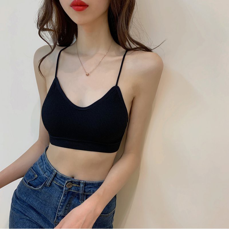 suhao Sexy Backless Tali Spaghetti Wanita Baru Gaya Barat Cross Kembali Pendek Slim-Fit Gambar Menya
