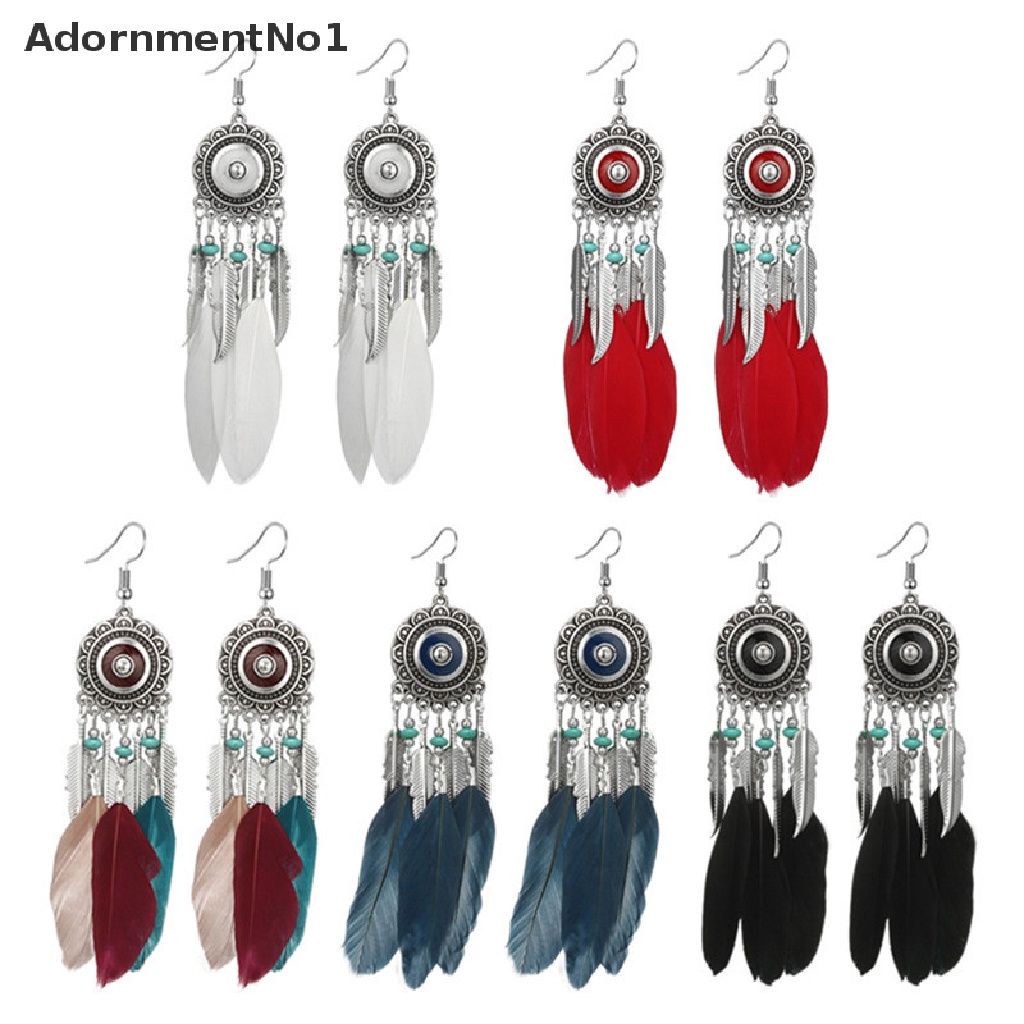 (AdornmentNo1) Anting Gantung Panjang Kait Gaya Bohemia Motif Bulu + Rumbai Untuk Perhiasan Wanita