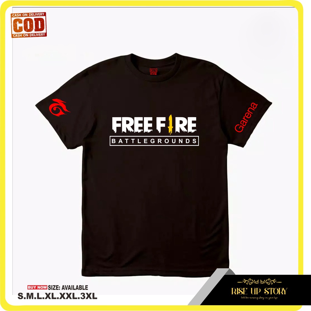 [RiseUp Story] T-SHIRT KAOS KATUN DISTRO MURAH PRIA WANITA BAJU GAMERS FF FREE-FIRE BATTLE