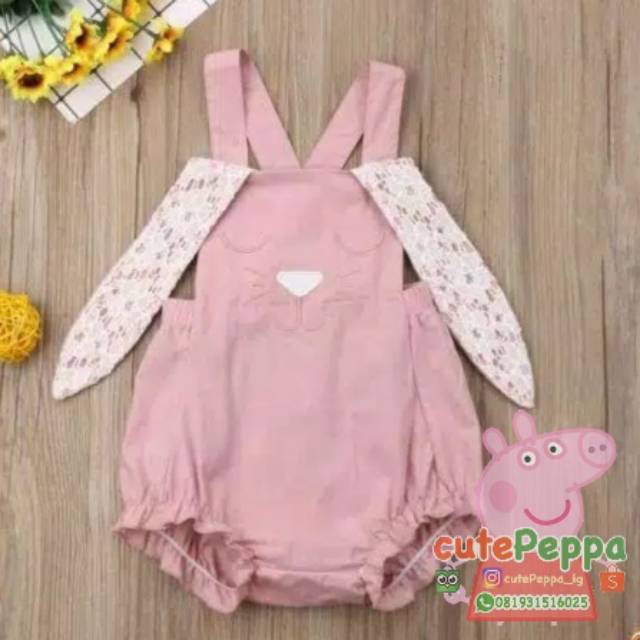romper kelinci bayi import renda baju bayi rabbit bunny pink