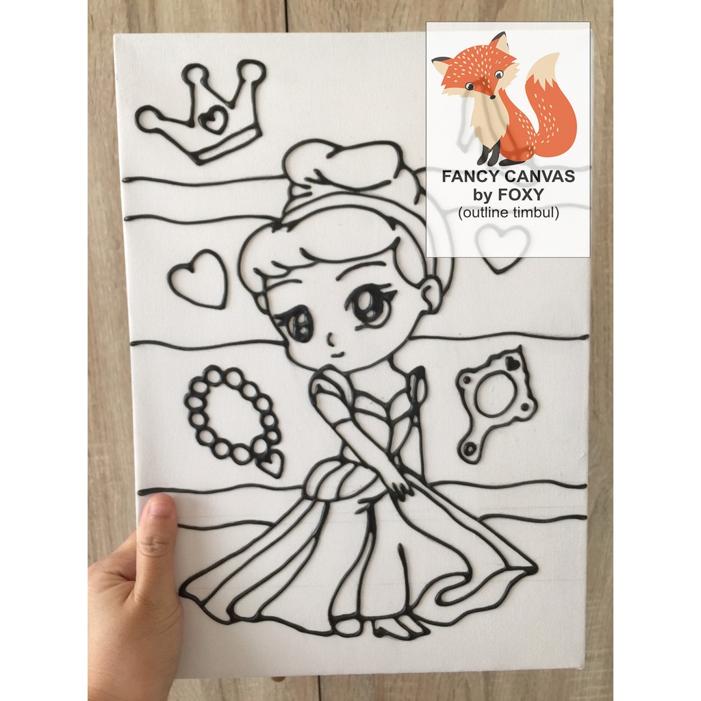 

NEW! KANVAS LUKIS ANAK OUTLINE TIMBUL GAMBAR - CINDERELLA PERALATAN MELUKIS CANVAS ANAK
