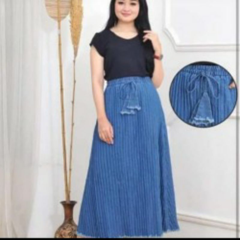 rok jeans wanita//rok pliskeet premium.