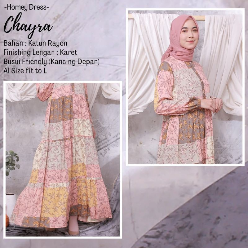 Homey Dress Motif Gamis Dewasa Chayra Terbaru Bahan Katun Rayon Premium Nyaman Dipakai | Bisa Cod