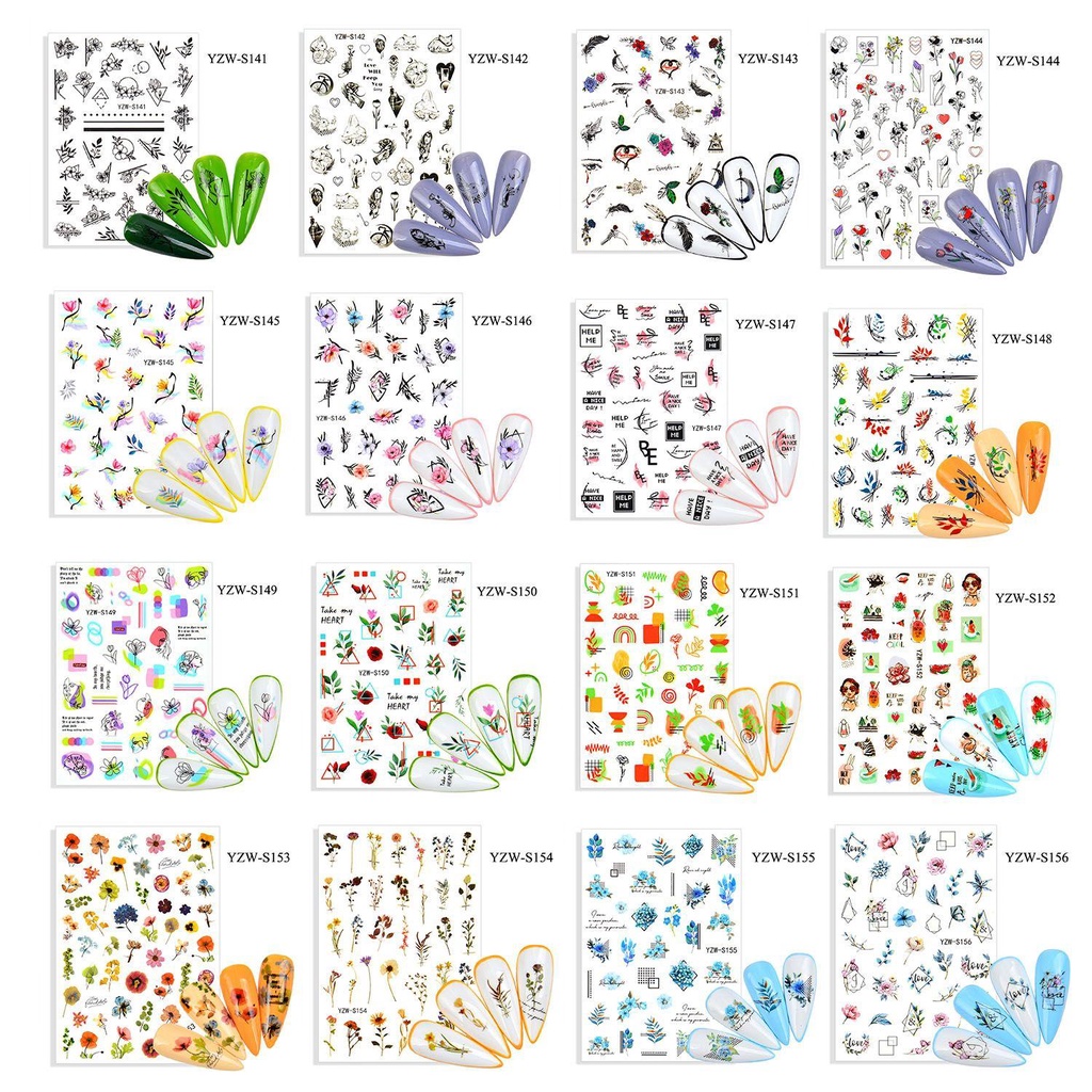 1 Lembar Stiker Kuku Pola Bunga Kupu-Kupu Geometris Untuk Dekorasi Nail Art Wanita