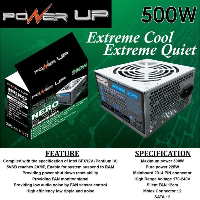 Power Supply Unit Power Up 500W 500 Watt Big Fan