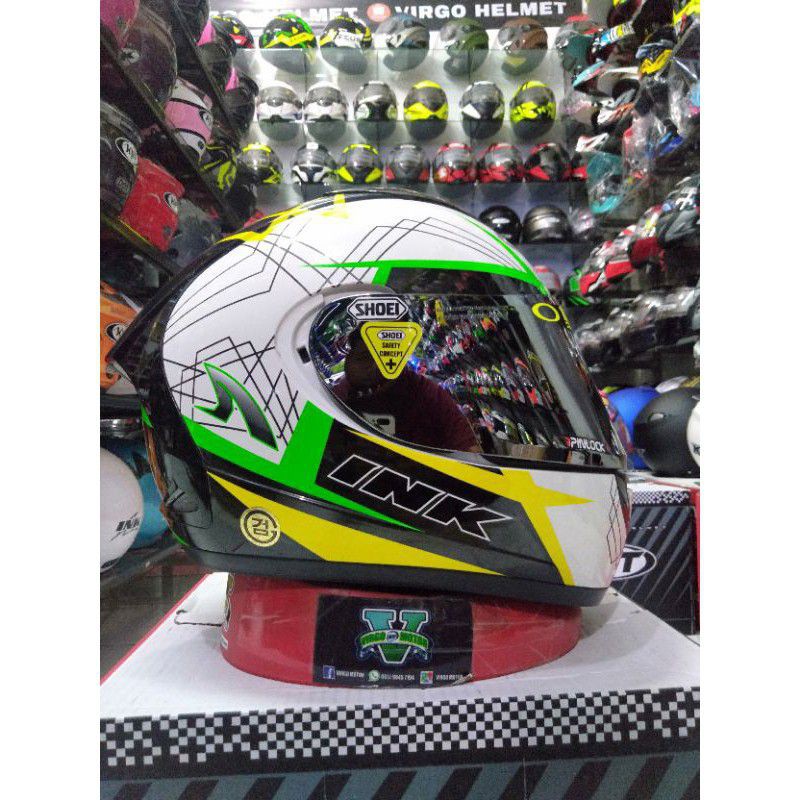 INK HELM CL MAX # 3 WH/YEL/GRN FLUO PAKET GANTENG/ FULL FACE