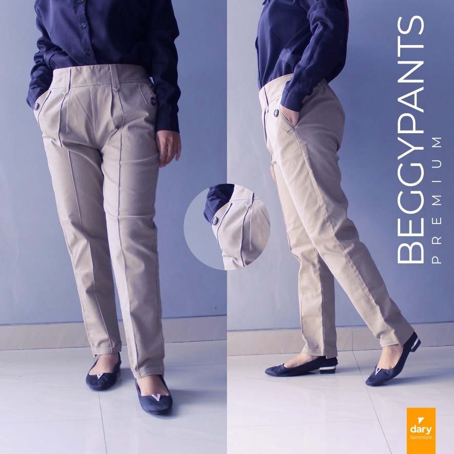 Celana Baggy Pants Twill Wanita Combed Premium Grade A Melar Jumbo