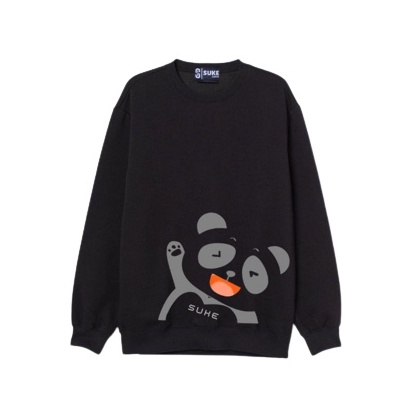 Suke Sweater Crewneck Wanita Panda Hero Black