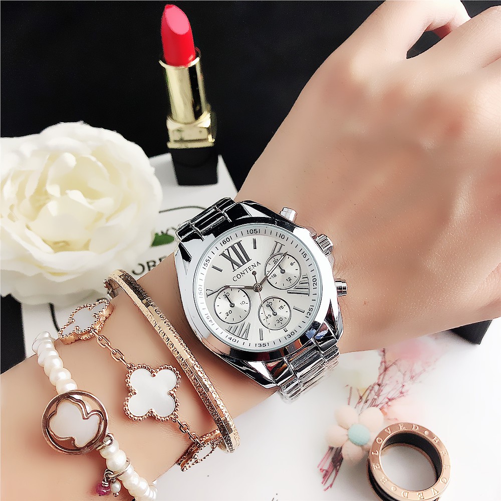 INS CONTENA Wanita  Jam Tangan Stainless Steel Waterproof 