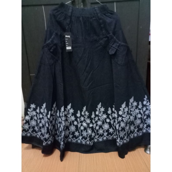 Rok jeans payung motif rok panjang