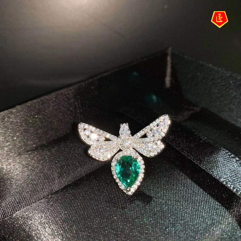 [Ready Stock]Special-Interest Design Emerald Cute Bee Ring for Women