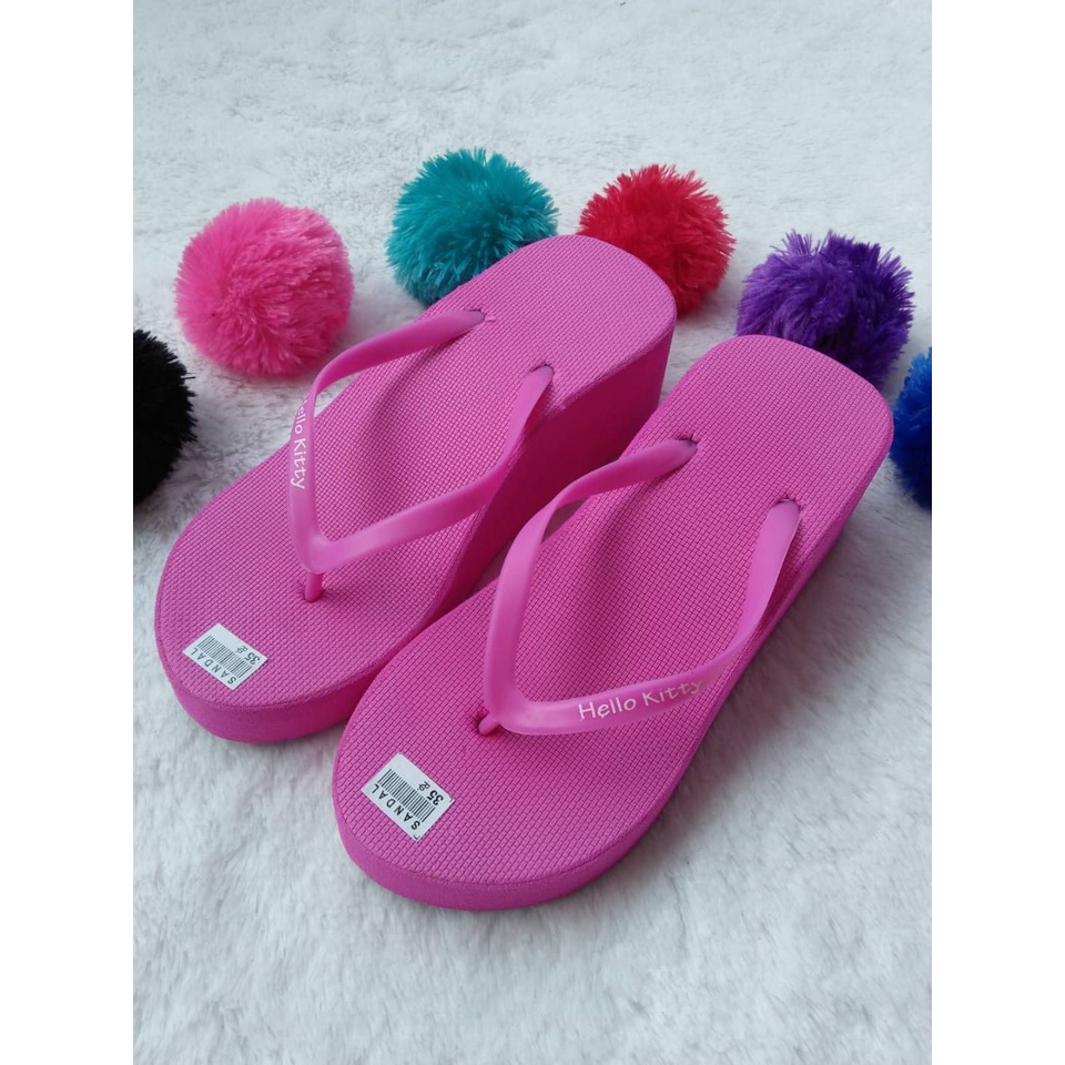 Sandal Wedges Spon Warna PINK FANTA dengan JEPIT POLOS