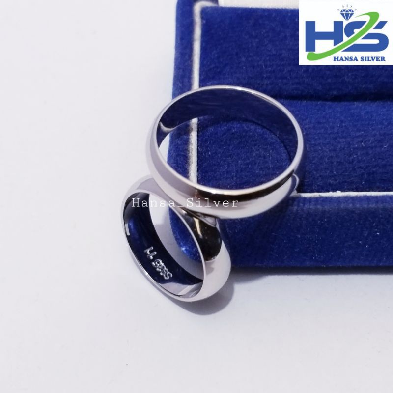 Cincin Perak Pria Wanita Silver Asli 925 Lapis Emas Putih Model Ring Polos - Cincin Pria Wanita Anti Karat