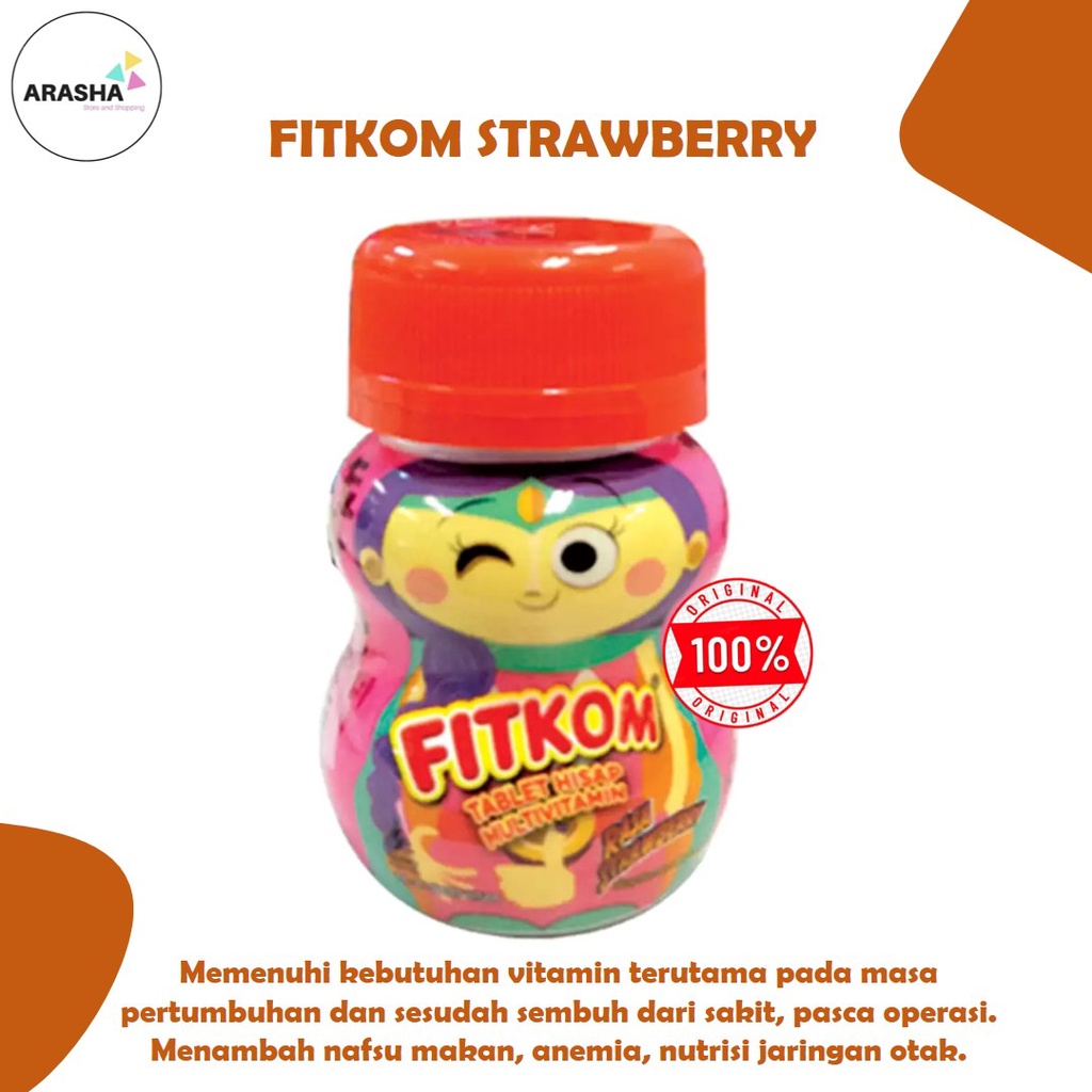 FITKOM STRAWBERRY Tablet Hisap /Vitamin Anak/ Penambah Nafsu Makan/ Multivitamin/Fitkom Stroberi