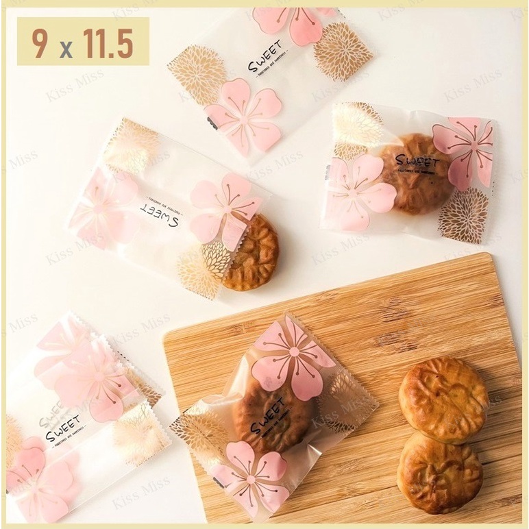 9x11,5 - Plastik OPP cookies SAKURA TANPA LEM - TEBAL - biji - kue kering - bakery - coklat - mooncake - wafer