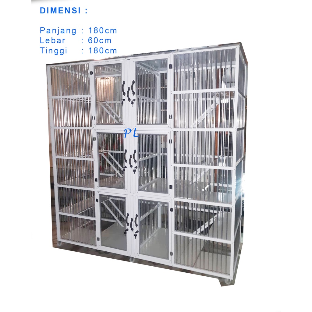 Kandang Kucing 6 Pintu Putih Aluminium Berkualitas