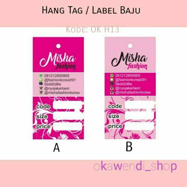 HANG TAG / LABEL BAJU / PRICE TAG / LABEL HARGA Design Kode: OK H13