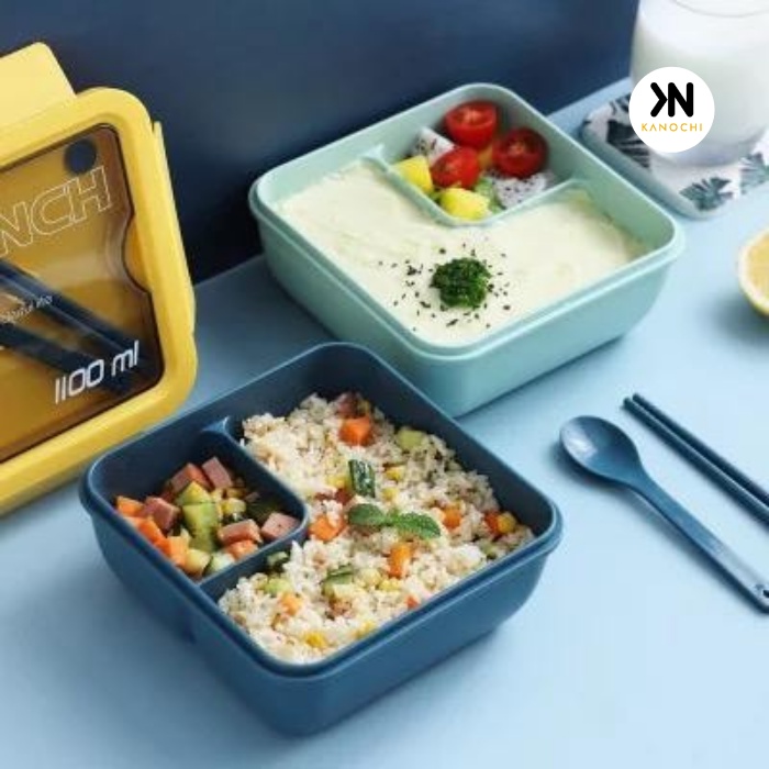 Kotak Makan Bento Box Set Transparan 1100 BPA FREE