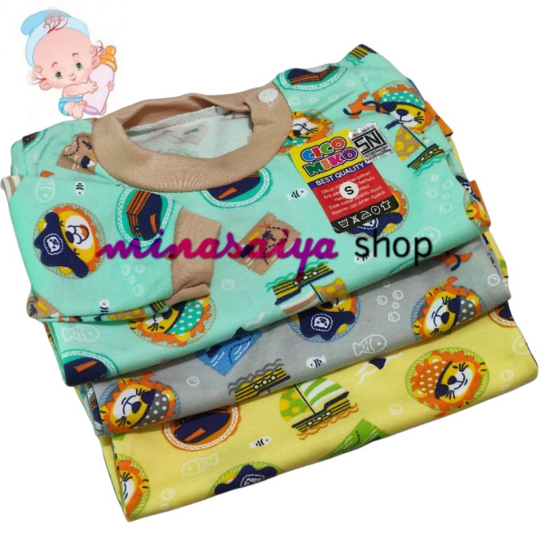 CICO MIKO 3 pcs Kaos Bayi SNI Lengan Panjang Kancing Pundak Motif Uk. S - XL