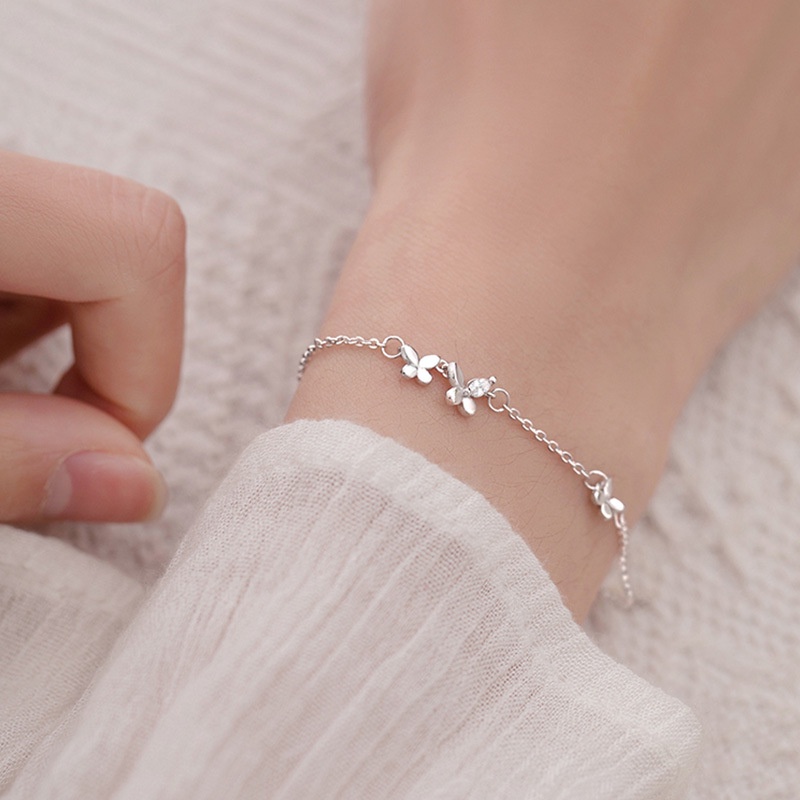 Butterfly Gelang Rantai Silver S925 Hias Liontin Kupu-Kupu Kristal Berlian Zircon Untuk Wanita