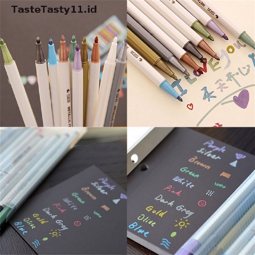 10 Pcs / Set Pensil Marker Warna Metalik Tahan Air Untuk Album DIY