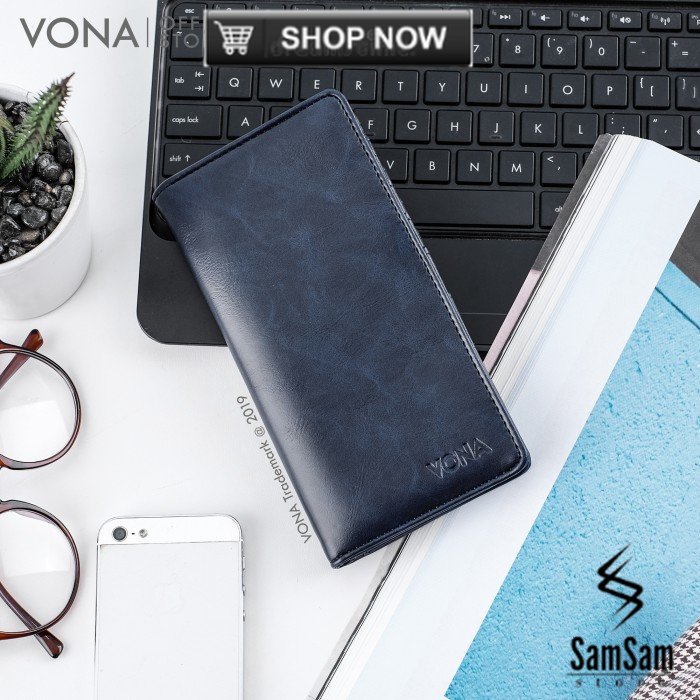 VONA Dompet Pria Panjang Kulit PU - Leather Tan - HUNTER - Biru