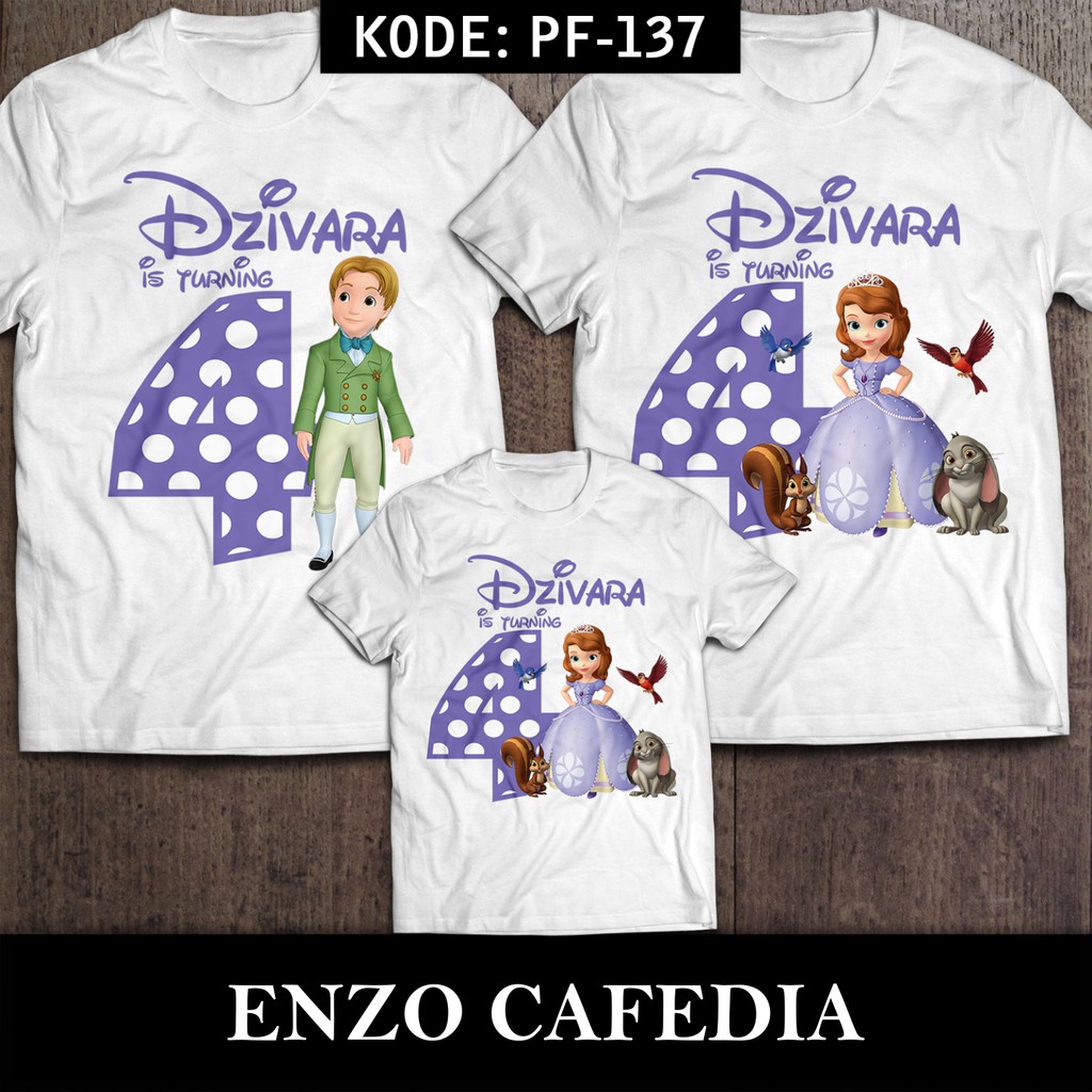Harga Paket Lebih Hemat | Kaos Couple Keluarga| Kaos Ulang Tahun | Desain Kaos Princess Sofia & Jame