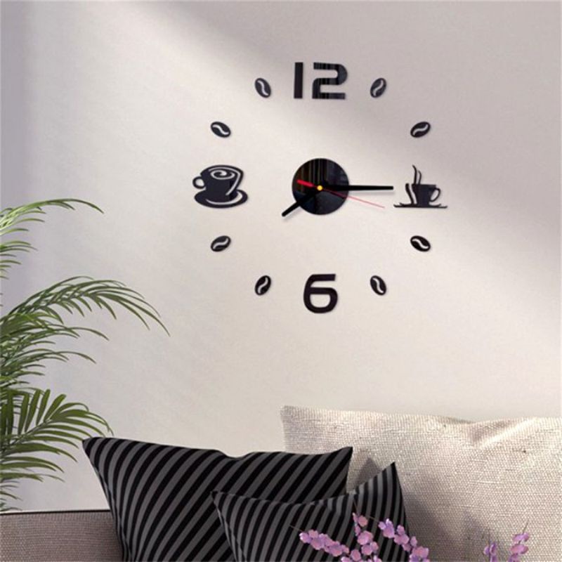 Jam Dinding DIY Giant Wall Clock Quartz Creative Design 40-70cm Model Coffee Bell - DIY-12 - Black