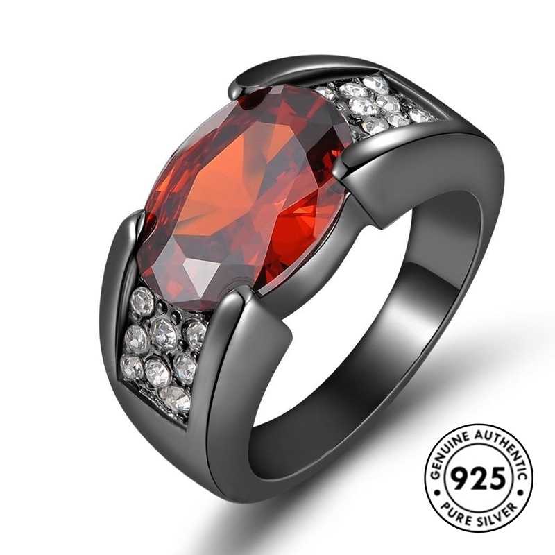 Cincin Sterling Silver 925 Dengan Ruby Hitam Untuk Wanita