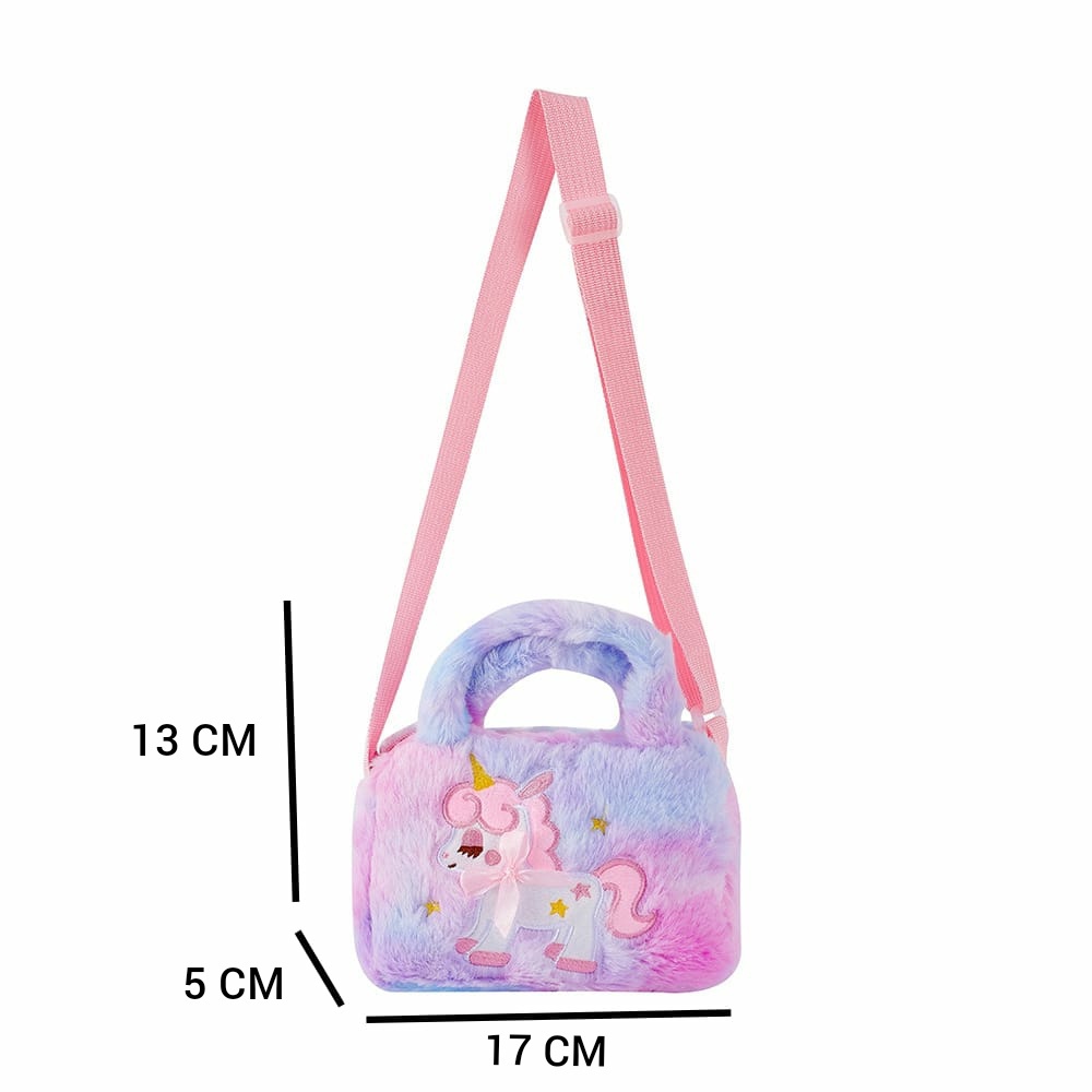 Tas Selempang Unicorn Bulu Sling Bag Motif PERSEGI tas jalan jalan anak lucu, berkualitas dan menggemaskan untuk kado ultah