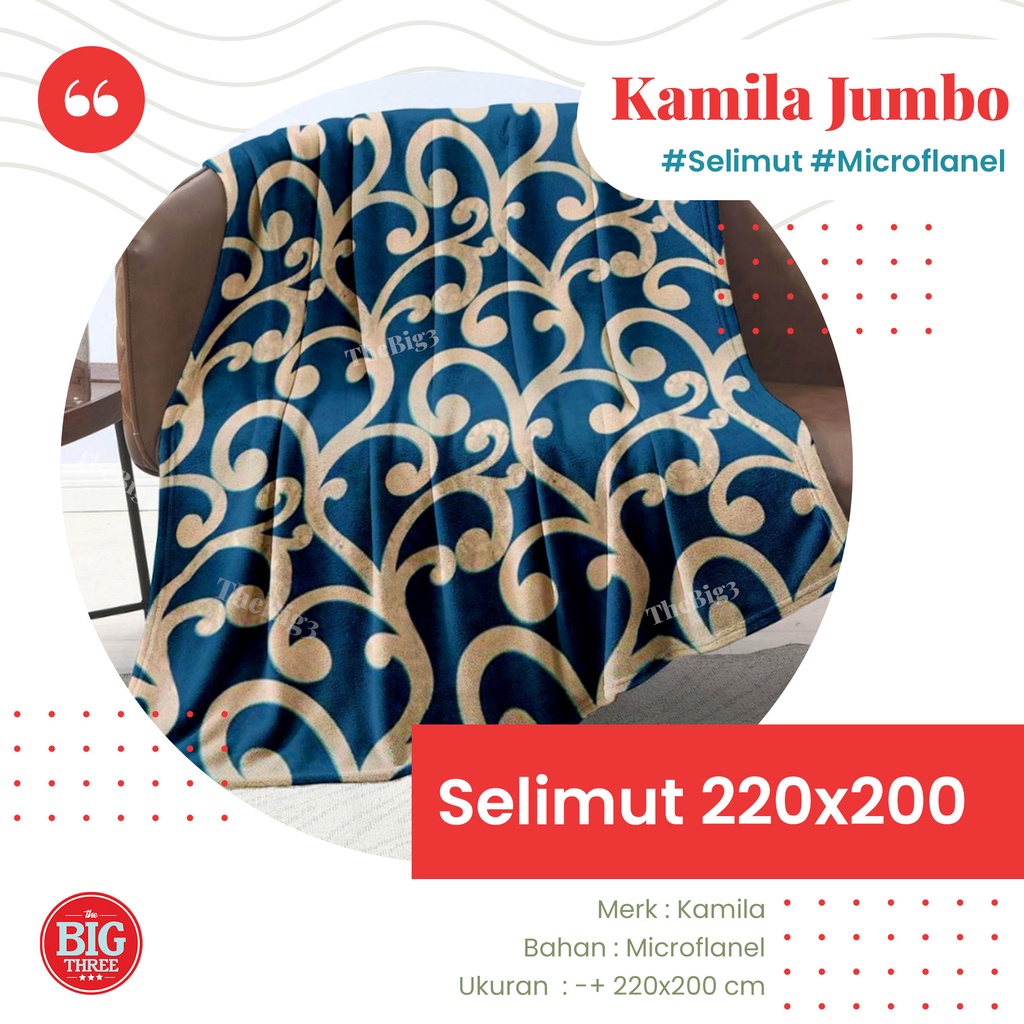 KAMILA Selimut 200x230 Lembut &amp; Mewah Luxury Colourfull Blanket Merah Biru Maroon Ungu Pink Hijau Motif Arnita Dot Whale Pandora Tartan Marbel Maroko