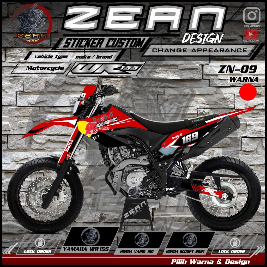 Decal Sticker Motor Cross Yamaha WR155 Fullbody - Dekal Stiker WR 155 Desain Trail Supermoto Terbaru Termurah Motif Redbull ZN09