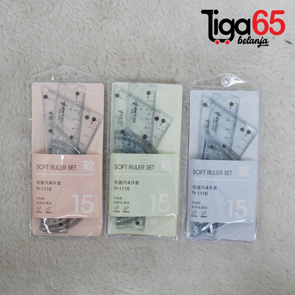 365 PENGGARIS SET 15CM #40909 Paket Penggaris / Penggaris Set Plastik 15cm 5in1 Extetik