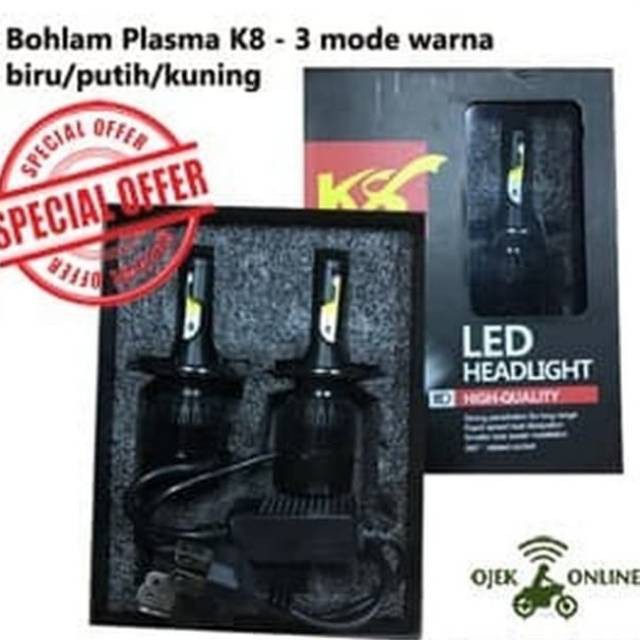 BULB H11 LED 3 Warna. Solusi Terang di Semua kondisi Cuaca K8 import lampu mobil motor high quality